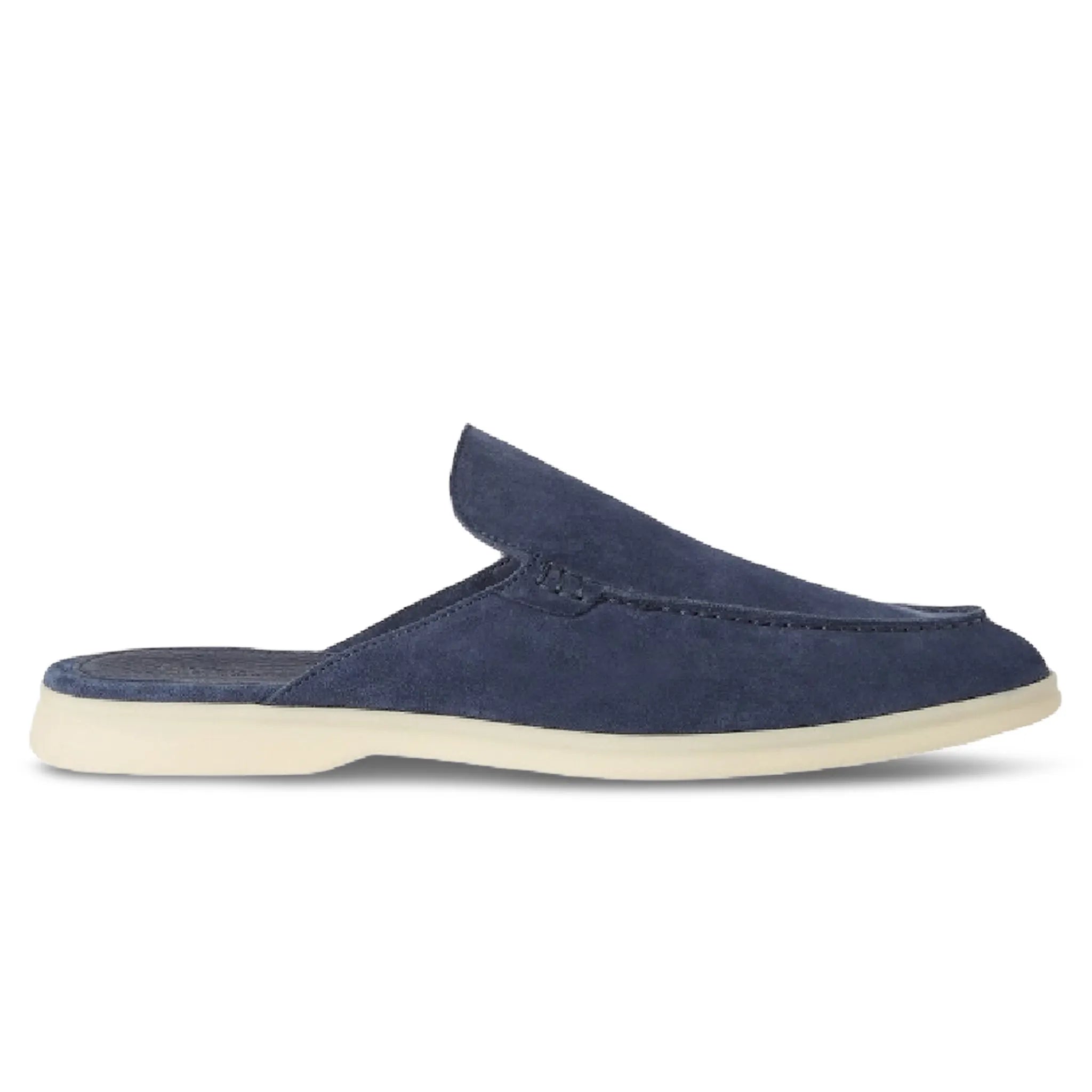 Front View of Loro Piana Babouche Walk Suede Racing Blue Loafers FAM3488-W0UC